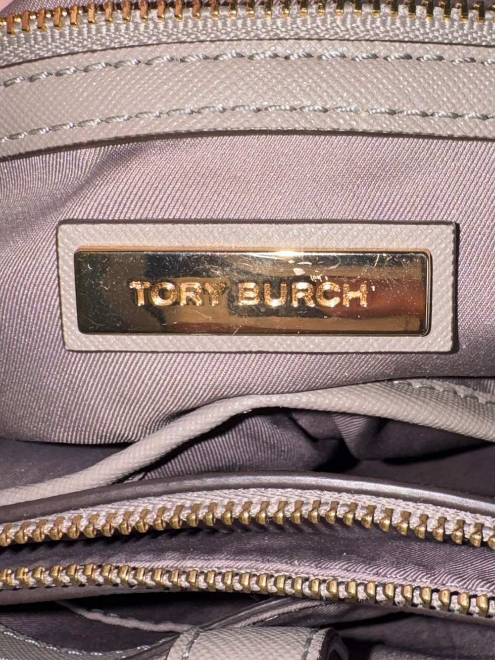 Tory Burch Pebbled Leather Tote in Taupe with Removable Strap - Picture 3 of 5
